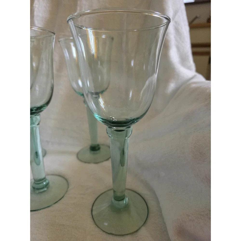 Vintage La Mediterranea Recycled Glass Goblets - Set of 4, Seafoam Green